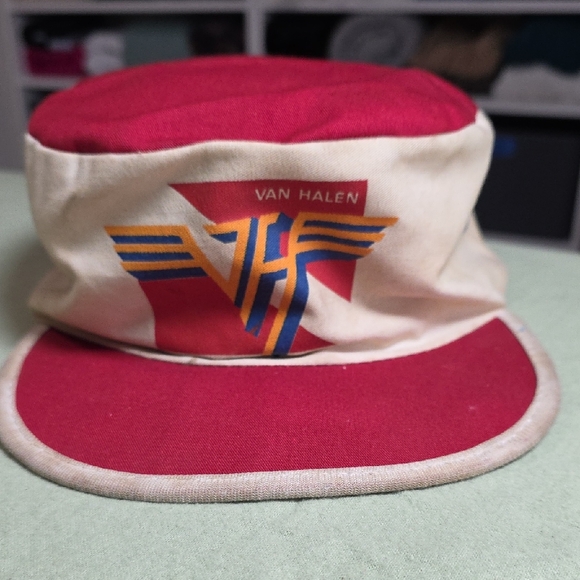 Vintage 80's Van Halen Red and White Painters Cap - Picture 1 of 8